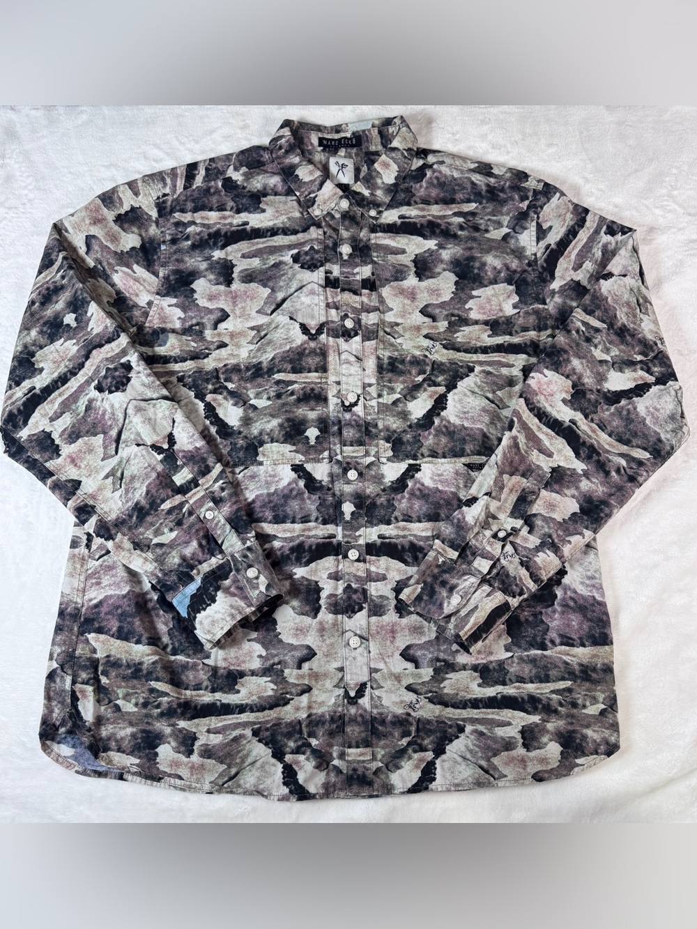 Marc Ecko Cut & Sew Mens L Abstract Camo Button Up Shirt Long Sleeve Gray